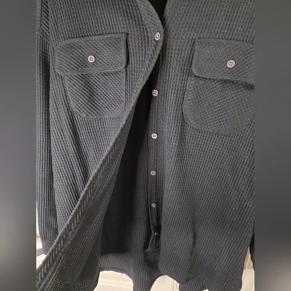 Aerie Black Lumberjane Oversized Button Up Waffle Shirr Size Small - Picture 2 of 5